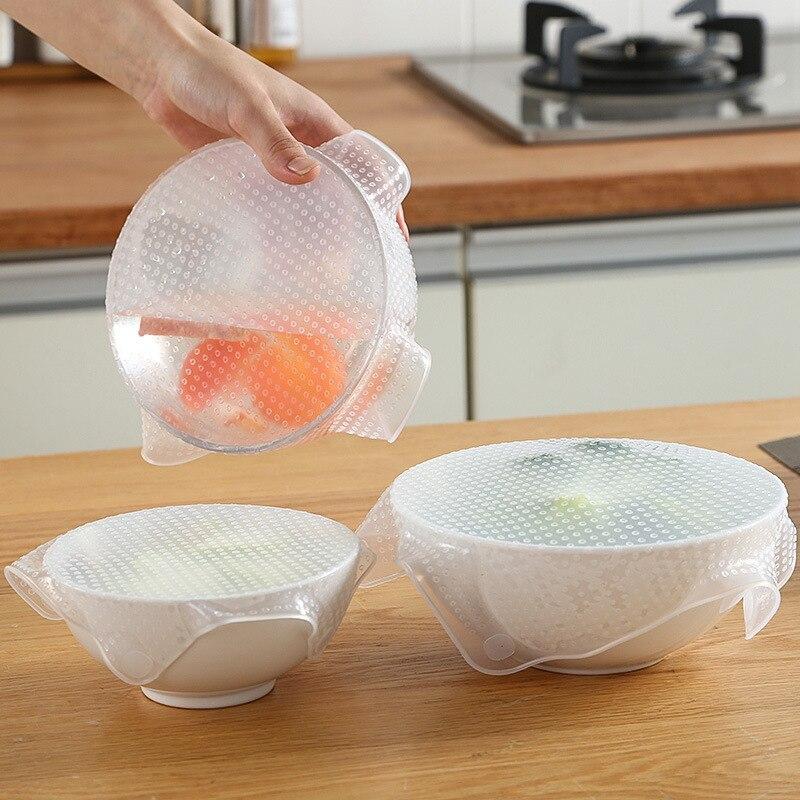 2pcs Silicone Lids Reusable Airtight Food Wrap Covers Keeping Fresh Seal Bowl Wrap Cover Kitchen Cookware Microwave Oven Special