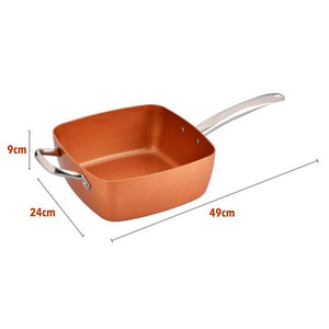 4PCS Ceramic Non-stick Pan Set With 10 Inch Deep Copper Square Fry Pan Glass Lid Fry Basket Steam Rack Kitchen Supplies