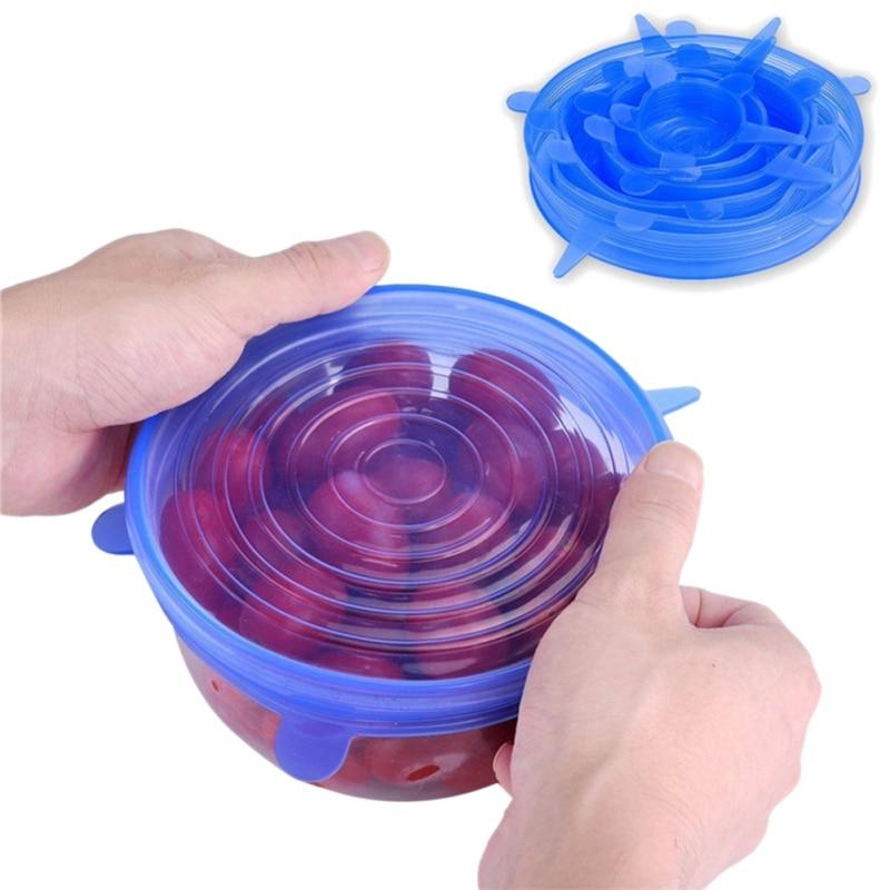 6Pcs Universal Stretchable Stretch Kitchen Vacuum Seal Bowls Preservation Tool Silicone Saran Wrap Cover Lids Food Bowl Pot 2