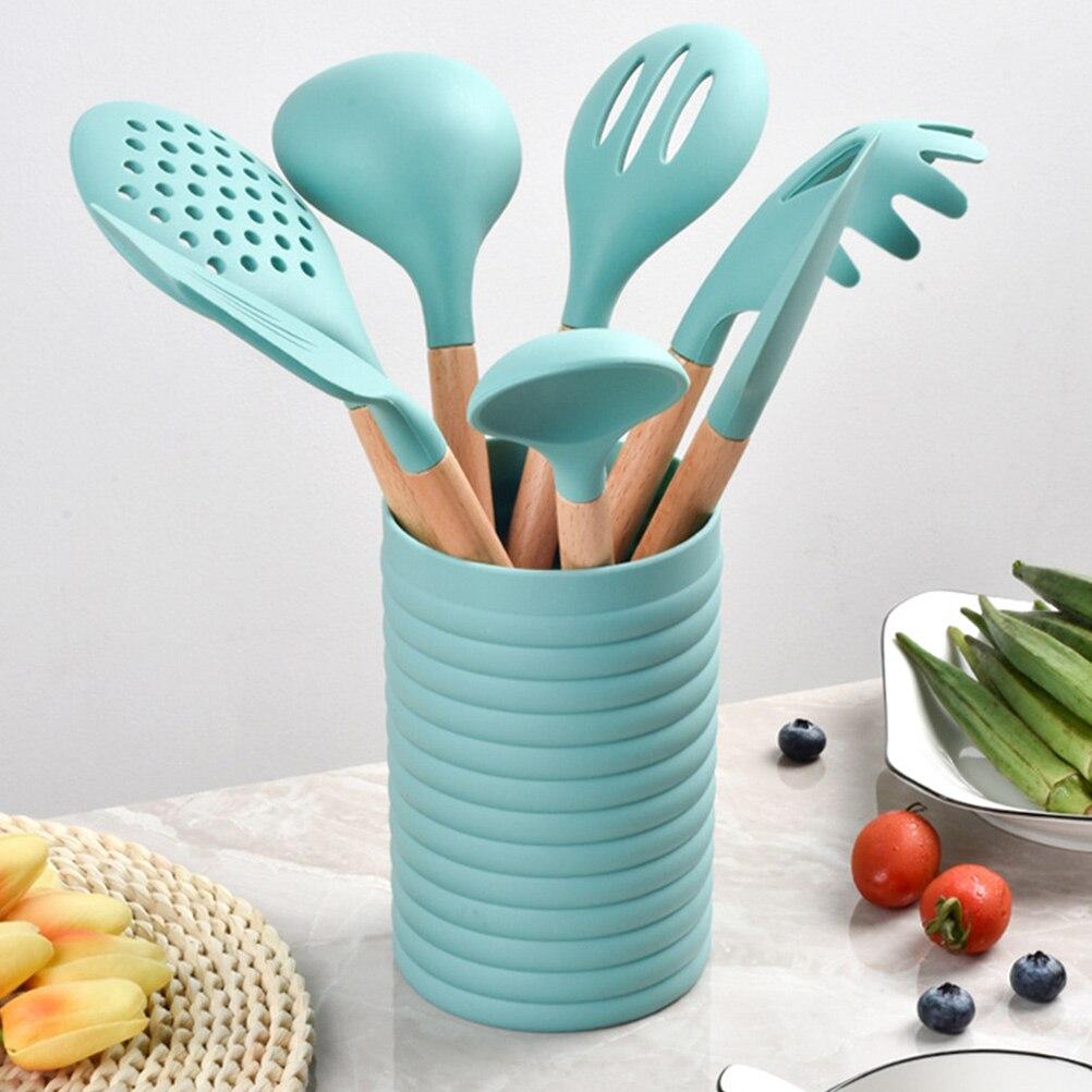 7pcs Kitchen Silicone Cooking Utensil Set Non-stick Spatula Wooden Handle Heat Resistant Cooking Accessories Kitchen Tools