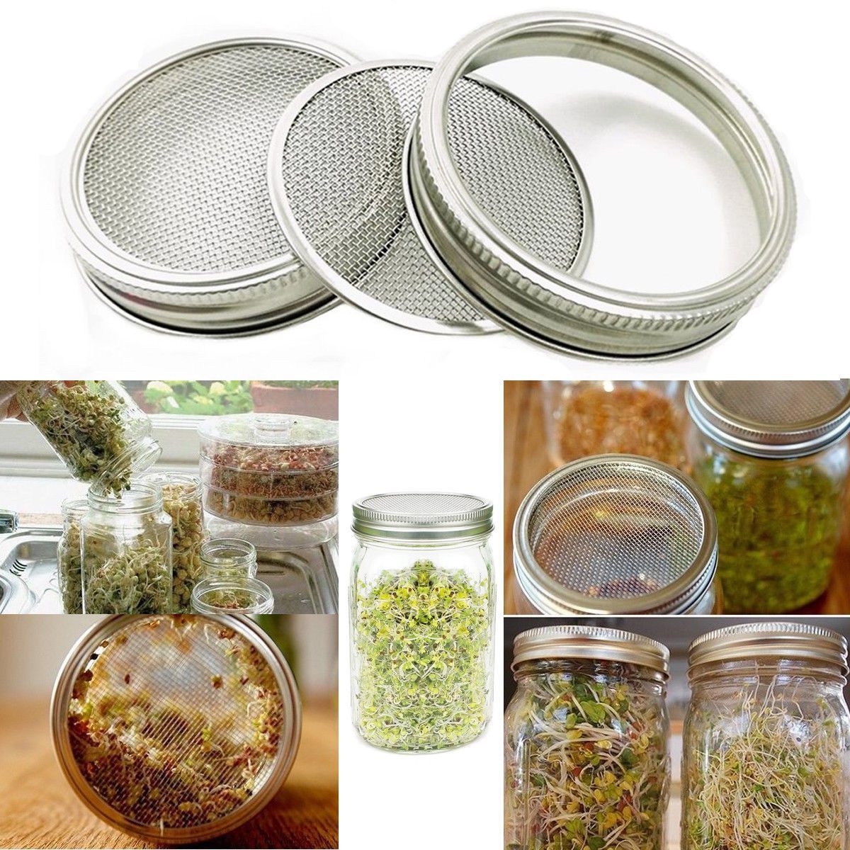 BMBY-Stainless Steel Sprouting Lids for Wide Mouth Mason Jars - Strainer Lid for Canning Jars and Seed Sprouting Screen