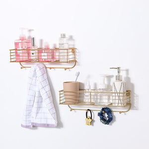 Modern Iron Kichen Bathroom Wall Hanging Storage Racks Shelves Decor Organizer Holder with Hooks