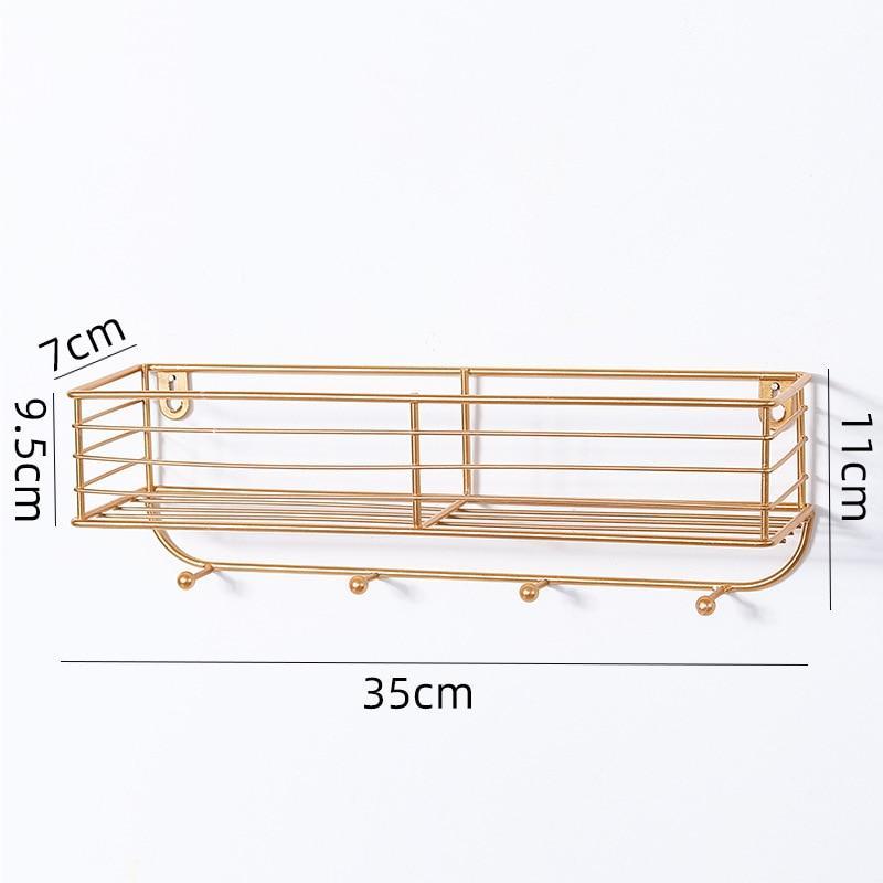 Modern Iron Kichen Bathroom Wall Hanging Storage Racks Shelves Decor Organizer Holder with Hooks
