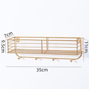 Modern Iron Kichen Bathroom Wall Hanging Storage Racks Shelves Decor Organizer Holder with Hooks