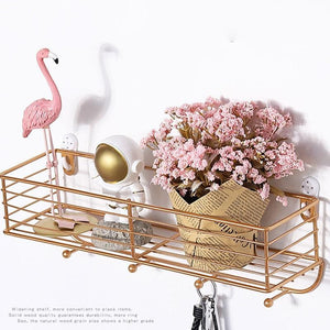 Modern Iron Kichen Bathroom Wall Hanging Storage Racks Shelves Decor Organizer Holder with Hooks