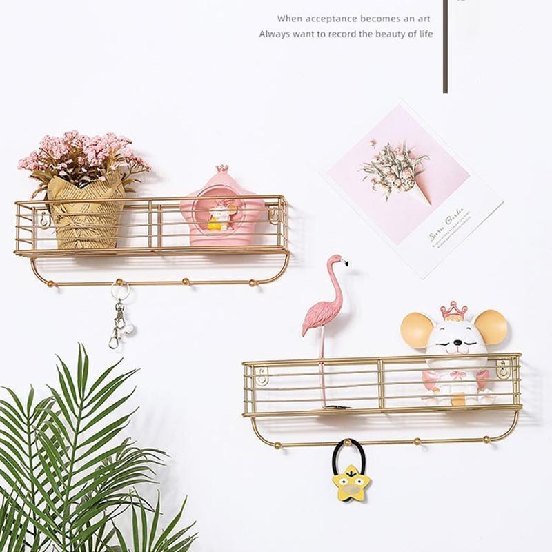 Modern Iron Kichen Bathroom Wall Hanging Storage Racks Shelves Decor Organizer Holder with Hooks