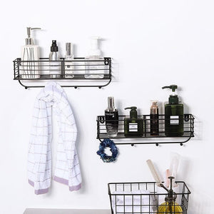 Modern Iron Kichen Bathroom Wall Hanging Storage Racks Shelves Decor Organizer Holder with Hooks