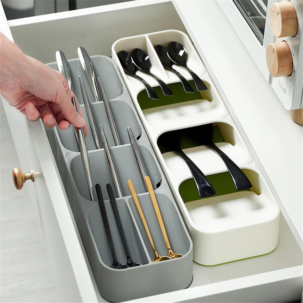 Plastic Cutlery Knife Block Holder Drawer Fork Spoons Storage Box  Cabinet Tray Kichen Organizer Utensils Divider Drawer Tools