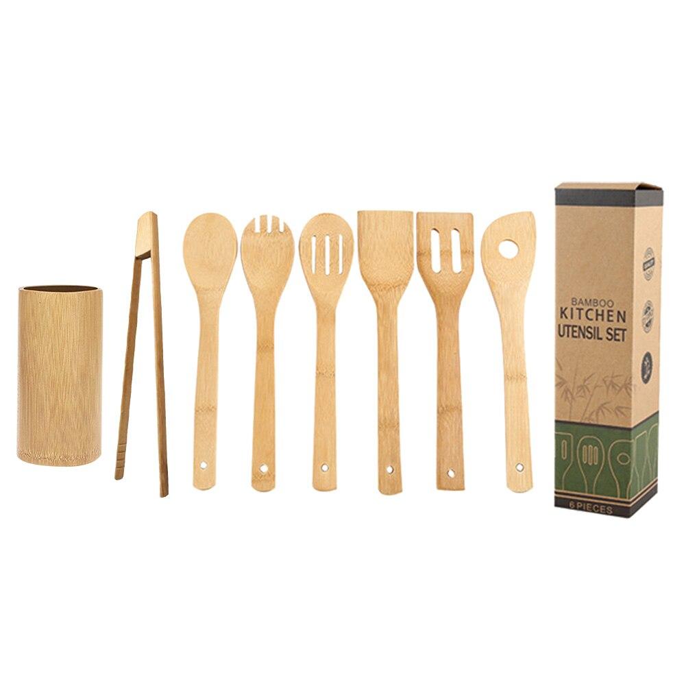 Spatula Home Mixing Frying Multifunctional Flipping Kitchen Utensil Set Bamboo With Holder Baking Spoons Stirring For Cookware