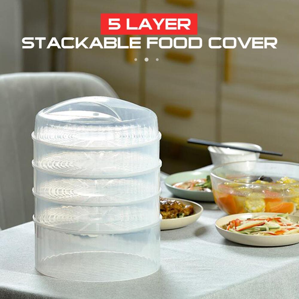 Transparent Food Storage Container 5-Tier Stackable Produce Saver with Lid Fridge and Kitchen Organizer